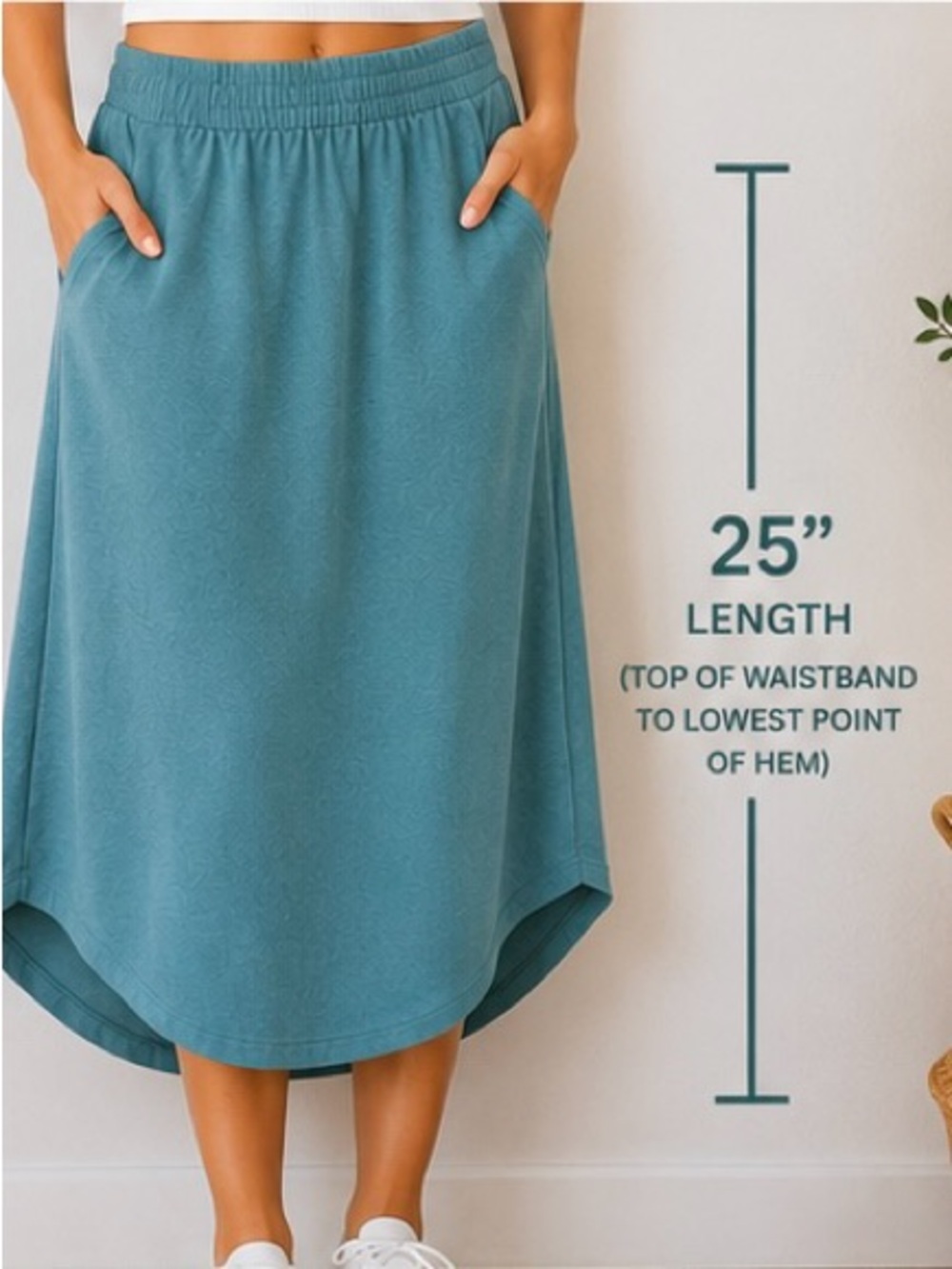 Zenana Outfitters Teal A-Line Midi Skirt with Pockets NWOT